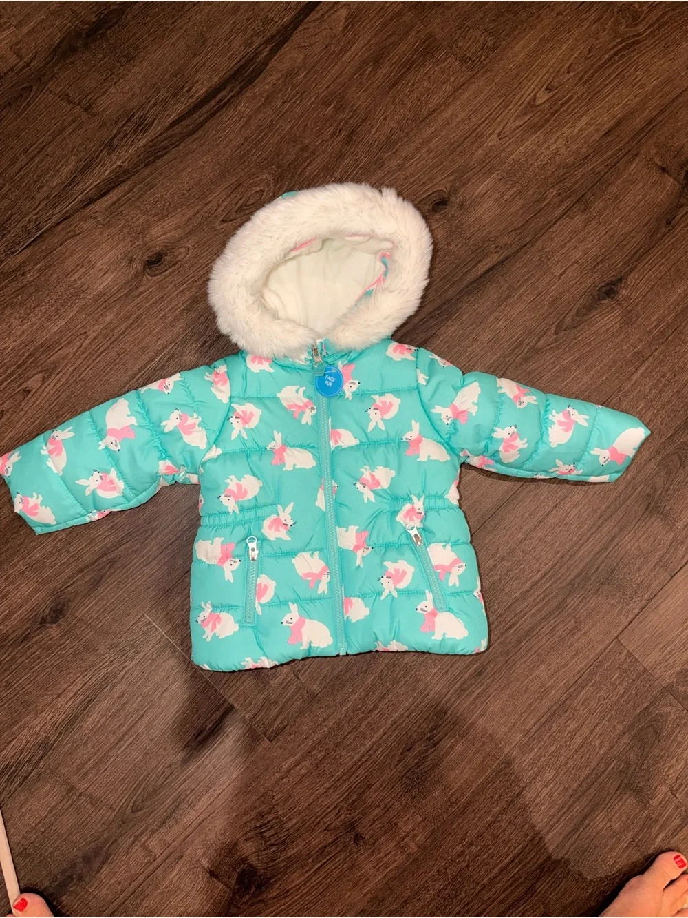 Adorable, ski bunny, puffer jacket by Carter’s